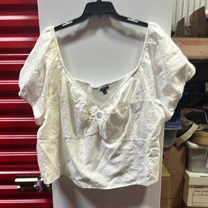 Torrid Cream Puff Sleeve Blouse with Smocked back keyhole Front white eyelet